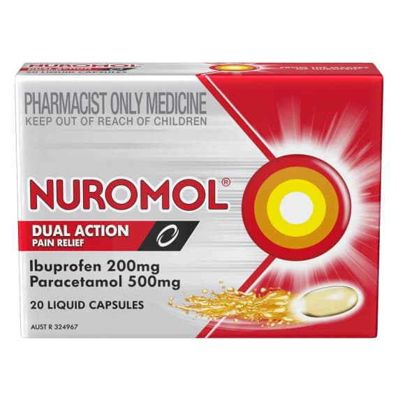 Nuromol Strong Pain Relief liquid capsules 20 pack dual action – Pharmacy Direct