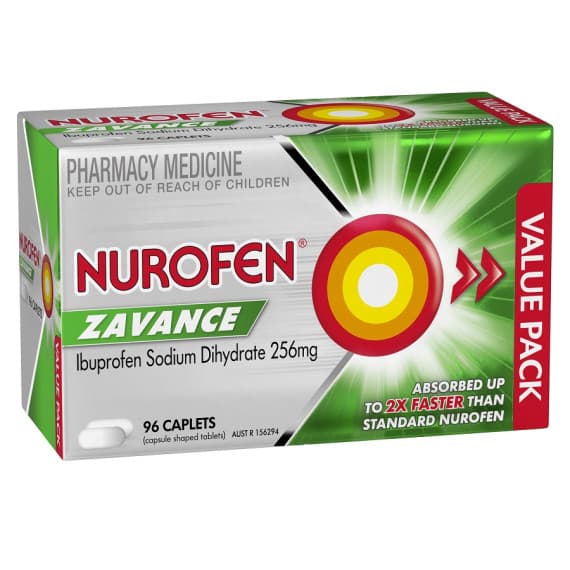 Nurofen Zavance Fast Pain Relief Caplets 256mg Ibuprofen 96 Pack