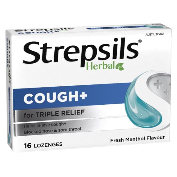 Strepsils Herbal Cough Plus Lozenges Fresh Menthol 16 Pack