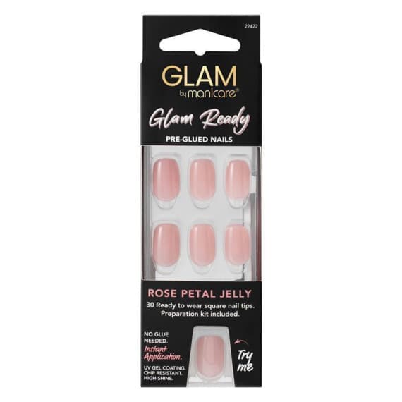 Manicare Glam Pre-Glued Nails Rose Petal Jelly 30pcs for stunning nails – Pharmacy Direct