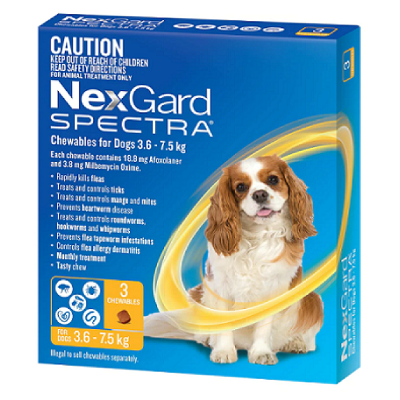NexGard Spectra Chewables For Small Dogs Yellow 3.6 to 7.5kg 3pcs