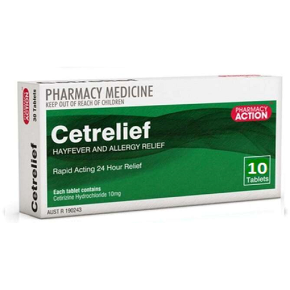 Pharmacy Action Cetrelief 10mg 10 Tablets