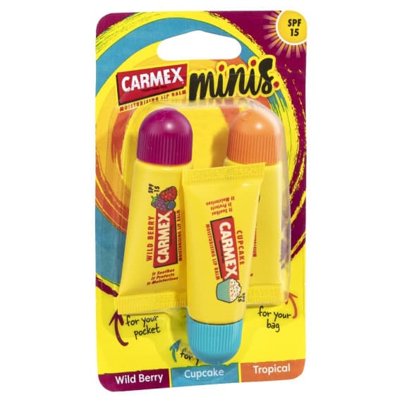 Carmex Assorted Minis Fun Squeeze Tube SPF15 3 Pack