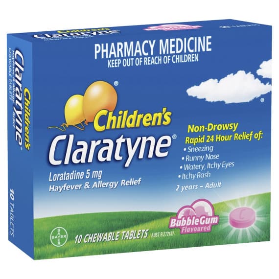 Buy Childrens Claratyne Allergy and Hayfever Relief Antihistamine Bubblegum Flavoured Chewable Tablets 10 Online Pharmacy Direct AU