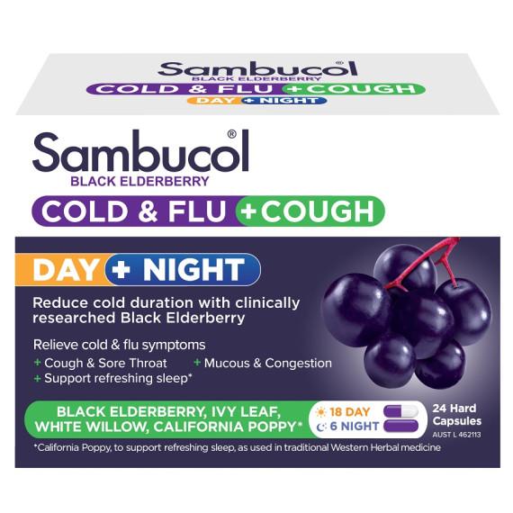 Sambucol Black Elderberry Cold and Flu plus Cough Day plus Night 24 Capsules