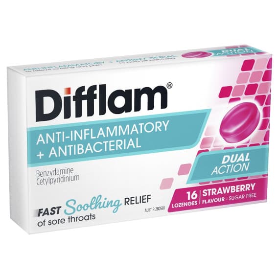 Difflam Sore Throat Strawberry 16 Lozenges