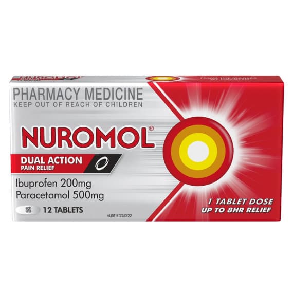 Nuromol 200mg Strong Pain Relief Tablets Ibuprofen/500mg Paracetamol 12 Pack