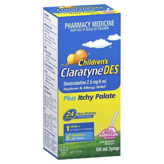 Claratyne DES Hayfever & Allergy Relief Bubblegum Syrup for Kids 100ml