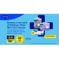 FREE pack skin care tissue automatically added to cart when you buy any 2 MoliCare Premium and Elastic range.