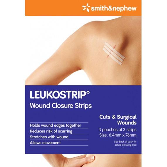 Leukostrip Wound Closure Strips 3 Pouches of 3 Strips 6.4mm x 76mm