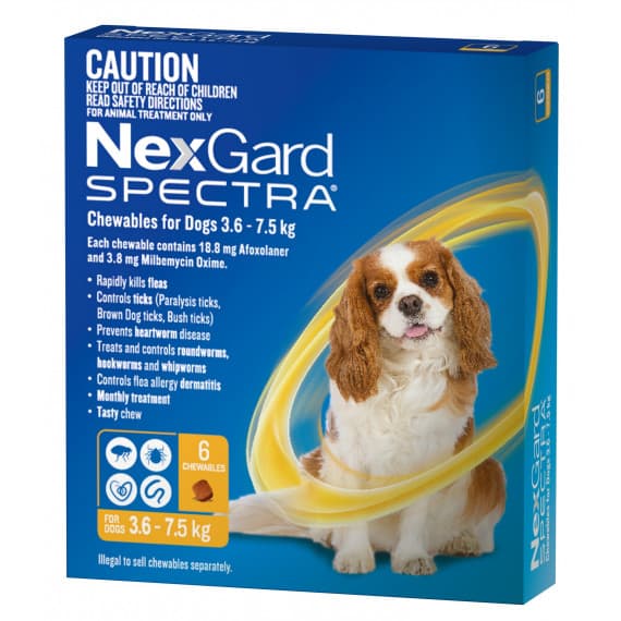 Nexgard Spectra Chewables For Small Dogs 3.6 to 7.5kg Yellow 6 Pack