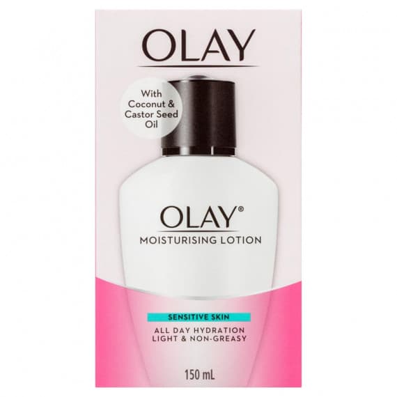 Olay Moisturising Lotion Sensitive Skin 150ml to hydrate and soothe at Pharmacy Direct