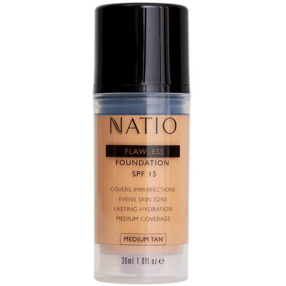 Natio Flawless Foundation Medium Tan SPF 15 for smooth natural coverage at Pharmacy Direct