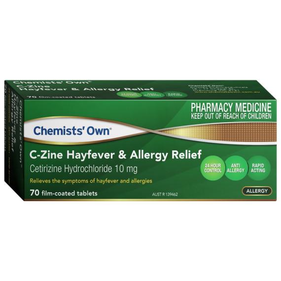 Buy Chemists Own CZine Hayfever and Allergy Relief 70 Tablets 10mg Online Pharmacy Direct AU