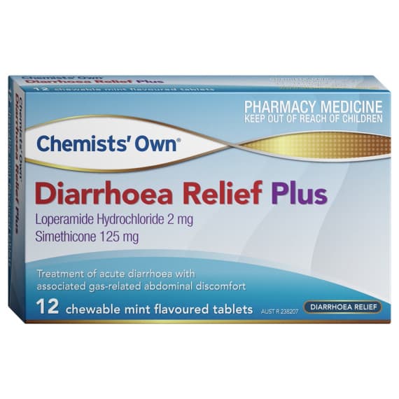 Buy Chemists Own Diarrhoea Relief Plus Chewable 12 Tablets Online Pharmacy Direct AU