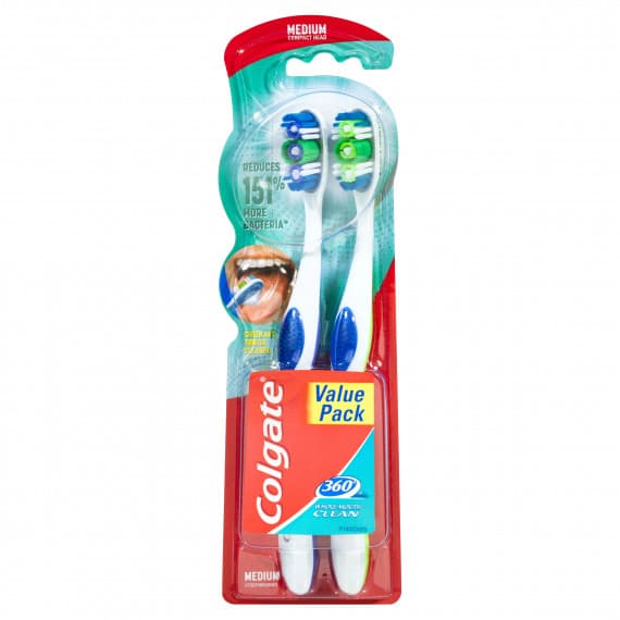 Colgate 360 Whole Mouth Clean Toothbrush Medium 2 Pack