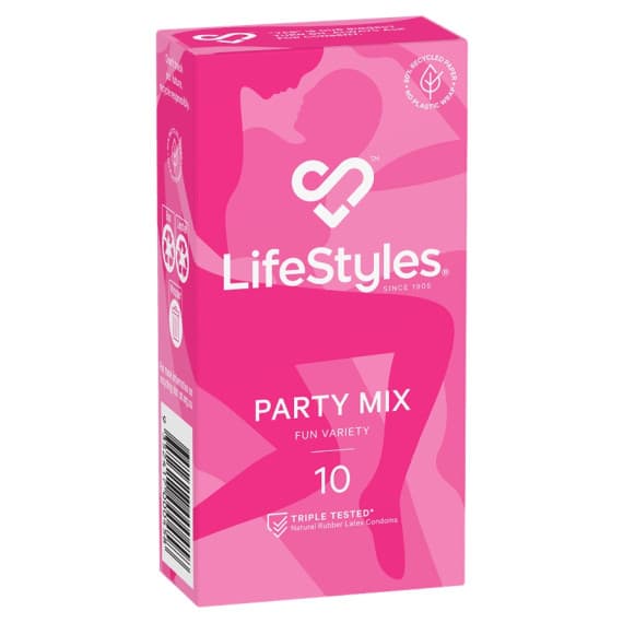 Lifestyles Party Mix Condoms 10 Pack for safe and fun protection at Pharmacy Direct