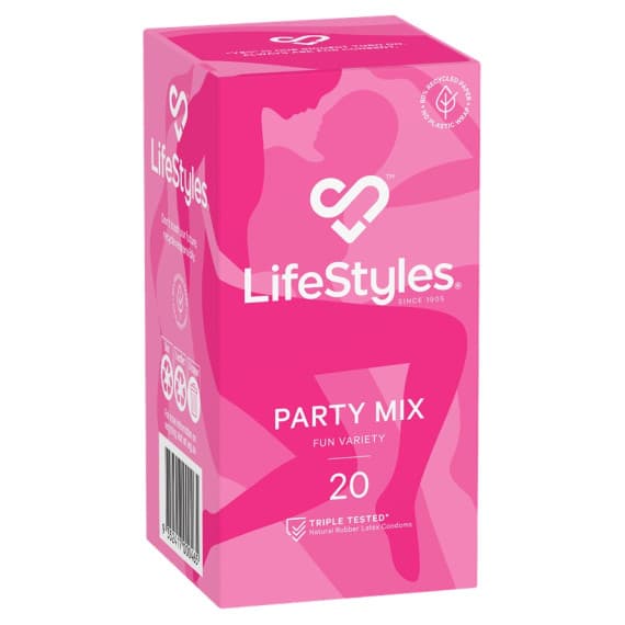 Lifestyles Party Mix Condoms 20 Pack for safe, fun intimacy at Pharmacy Direct