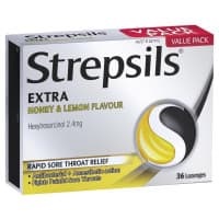 Strepsils Extra Honey and Lemon Fast Numbing Sore Throat Pain Relief with Anaesthetic Lozenges 36 Pack