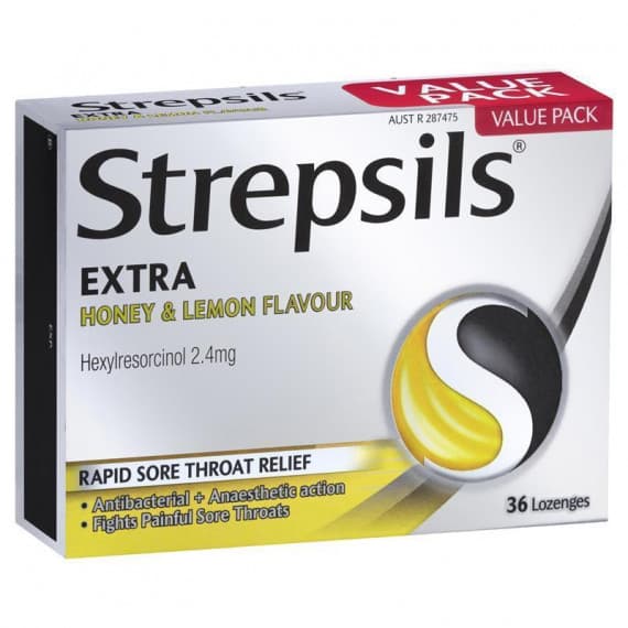 Strepsils Extra Honey and Lemon Fast Numbing Sore Throat Pain Relief with Anaesthetic Lozenges 36 Pack
