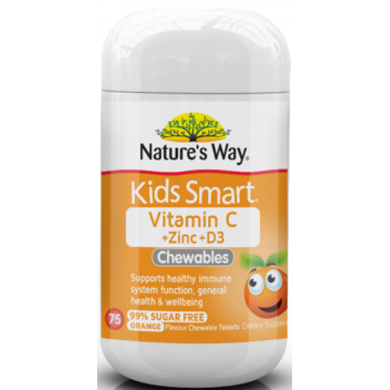 Natures Way Kids Smart Vitamin C Zinc and D3 75 Tablets