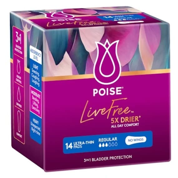 Buy Poise LIVEFREE Regular Pads 14 Pack Online Pharmacy Direct AU
