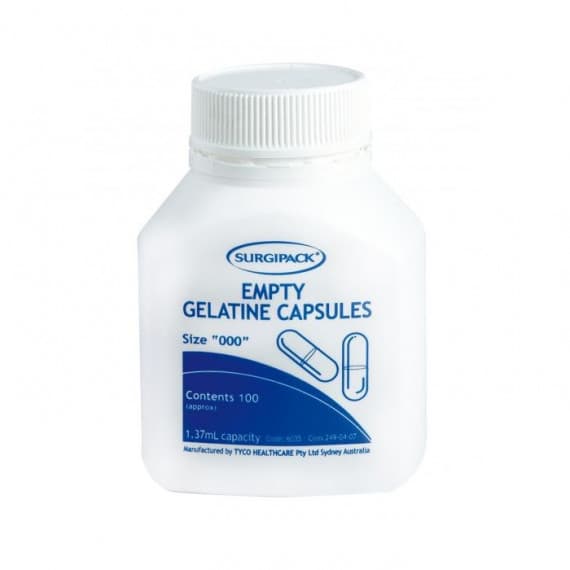 Surgipack Empty Gelatine Capsules Size 000 100 Pack for DIY supplement filling - Pharmacy Direct