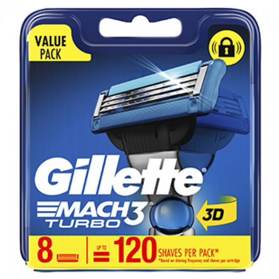 Gillette Mach 3 Turbo Cartridges 8 Pack - Precision Blades for Smooth Shave - Pharmacy Direct