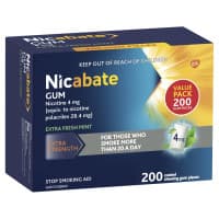 Nicabate Gum Stop Smoking Nicotine 4mg Extra Strength Extra Fresh Mint Coated Chewing Gum 200 Pack