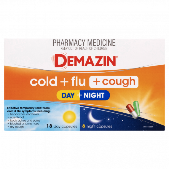 Demazin Cold Plus Flu Plus Cough Day and Night 24 Capsules