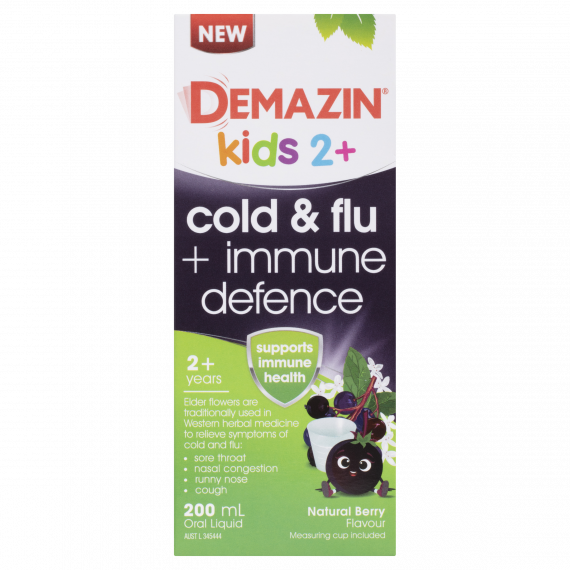 Demazin Kids 2+ Cold & Flu + Immune Defence Natural Berry Oral Liquid 200ml
