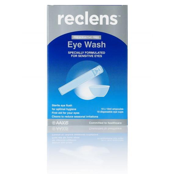 Reclens Saline Eye Wash 10 x 15ml with Eye Cups - Gentle Eye Relief - Pharmacy Direct