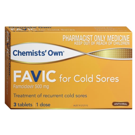 Buy Chemists Own Favic For Cold Sores 500mg 3 Tablets Online Pharmacy Direct AU