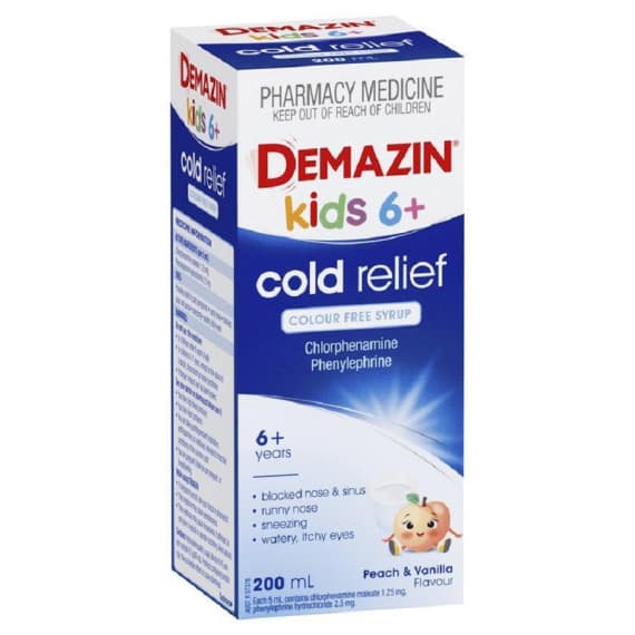 Buy Demazin Kids 6 Plus Cold Relief Colour Free Syrup 100ml Online Pharmacy Direct AU