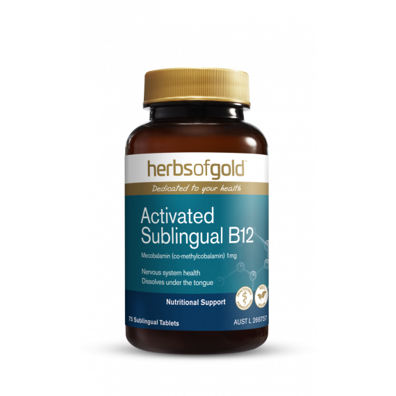 Herbs of Gold Activated Sublingual B12 75 Tablets for energy and vitality - Pharmacy Direct
