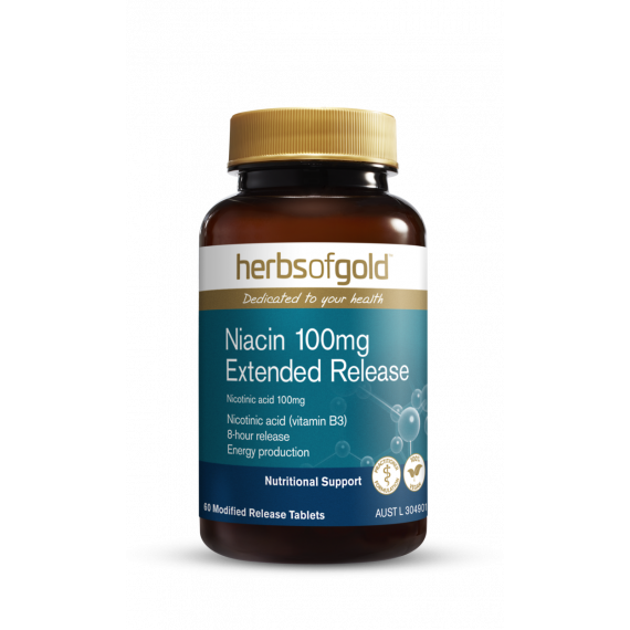 Herbs of Gold Niacin 100mg Extended Release 60 Tablets - Heart and Energy Support - Pharmacy Direct