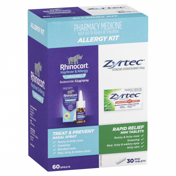 Rhinocort Nasal Spray + Zyrtec Rapid Relief Mini Tablets Allergy Kit
