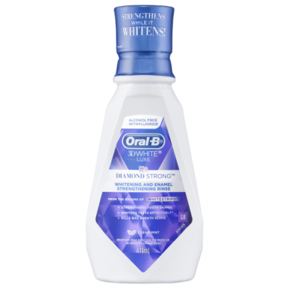 Oral B 3D White Luxe Diamond Strong Clean Mint Mouthwash 473ml - Fresh, Strong Protection - Pharmacy Direct