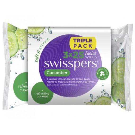 Swisspers Cucumber Facial Wipes Triple Pack 3 X 25 Wipes - Gentle Hydration - Pharmacy Direct