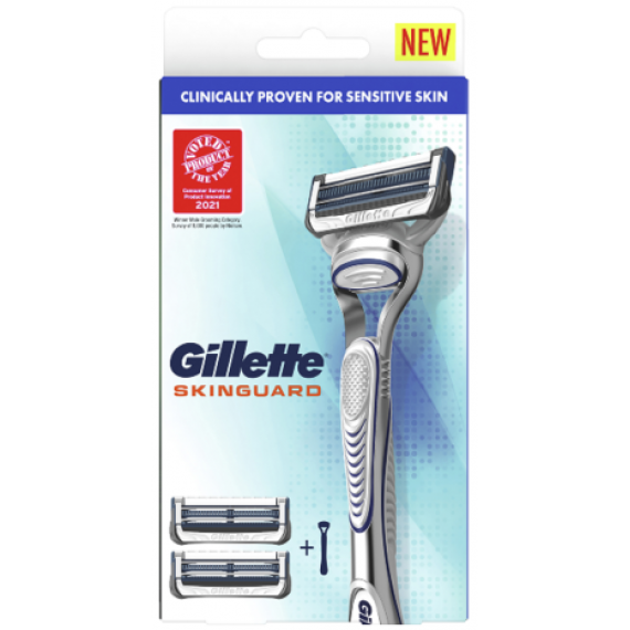 Gillette Skinguard Razor Handle with 2 Cartridges available at Pharmacy Direct