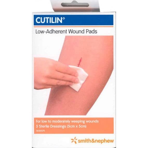 Cutilin Low-Adherent Wound Pads 5cm x 5cm 5 Pack at Pharmacy Direct for gentle wound care