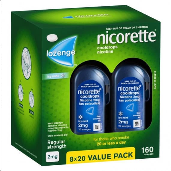 Nicorette Lozenges Cool Drops Icy Mint 2mg 160 Lozenges Value Pack - Nicotine Craving Relief - Pharmacy Direct