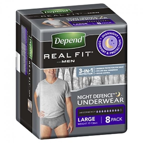 Depend Real Fit Men's Night Defence Underwear Large 8 Pack - Comfort & Protection - Pharmacy Direct