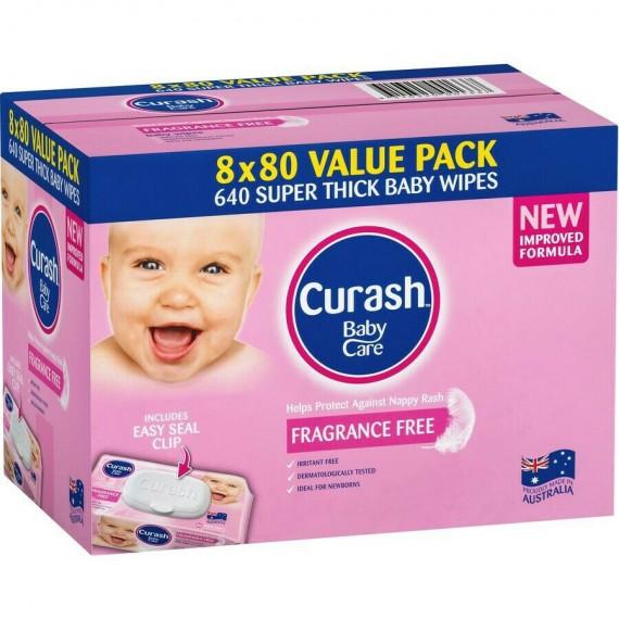 Curash Babycare Baby Wipes Fragrance Free 80 x 8 Pack - Gentle Baby Care - Pharmacy Direct