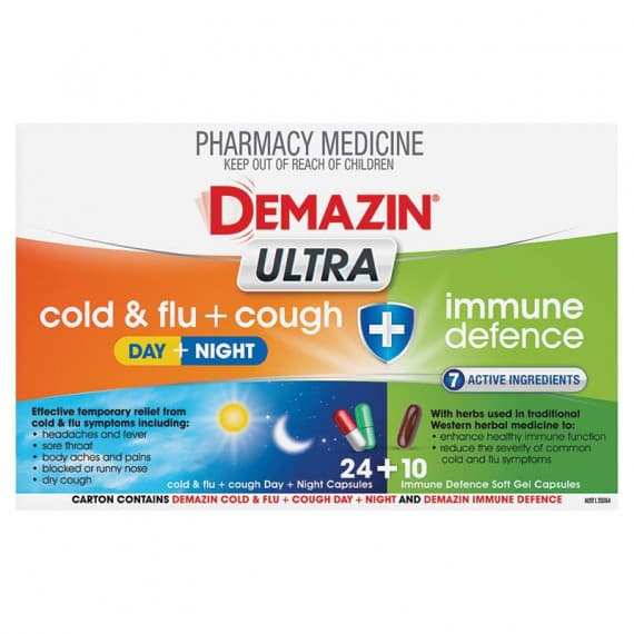 Buy Demazin Ultra Cough Cold and Flu Plus Immune Defence 34 Capsules Expiry Date 03/26 Online Pharmacy Direct AU