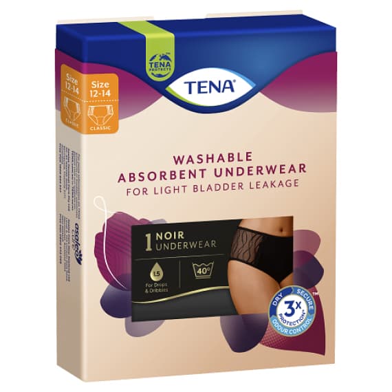 Tena Washable Absorbent Underwear Classic Noir 12 to 14