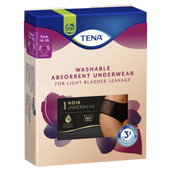 Tena Washable Absorbent Underwear Classic Noir 14-16