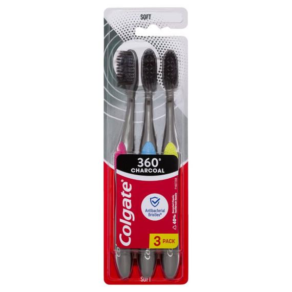 Colgate 360 Charcoal Soft Antibacterial Bristles Toothbrush 3 Pack