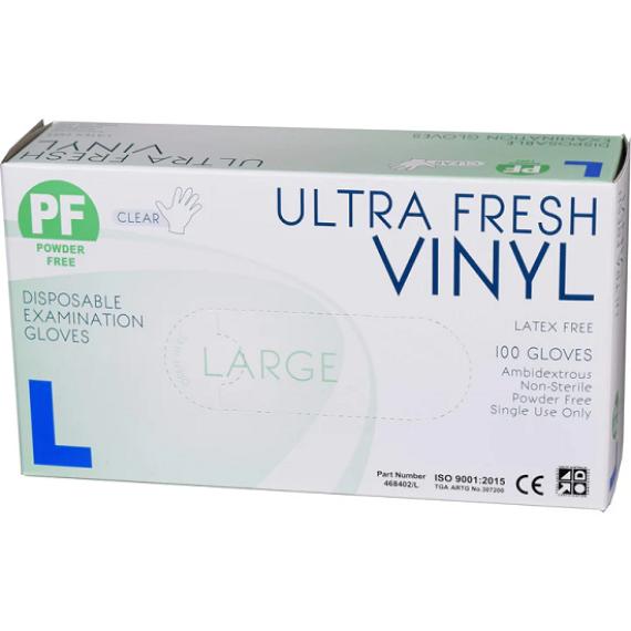 Buy Soodox PF Ultra Fresh Clear Vinyl Gloves Large Box 100 Pieces Online Pharmacy Direct AU