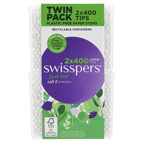 Swisspers Cotton Tips Paper Stems 2x400 Pack